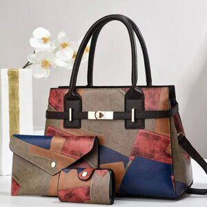 Multicolor 3-Piece Handbag Set – Casual Everyday Tote Collection
